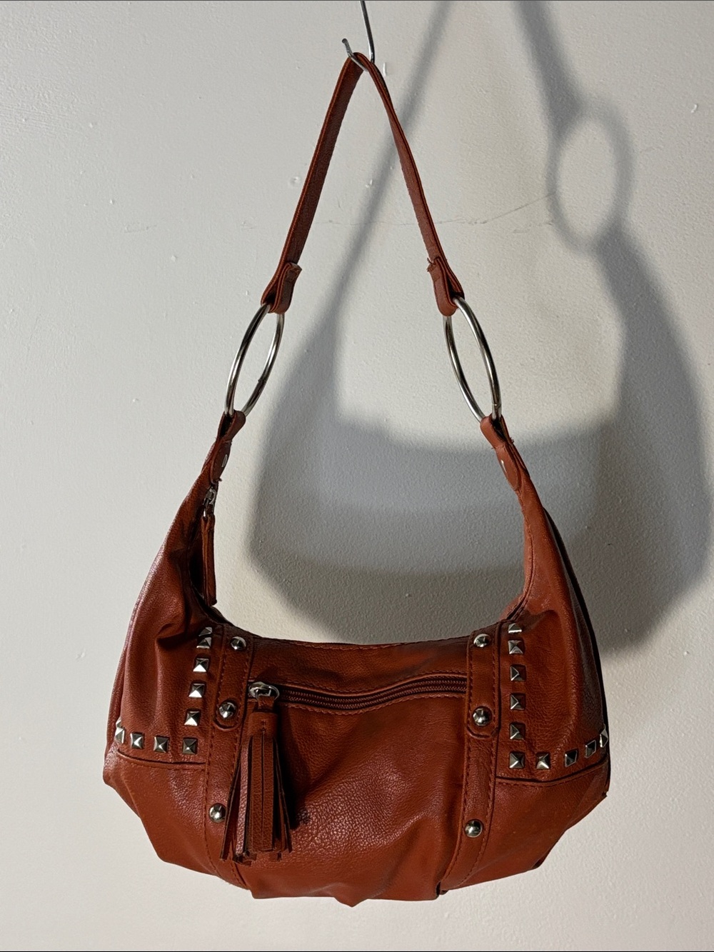 Y2K Brown Studded Hobo Mini Shoulder Bag Silver Hardware
